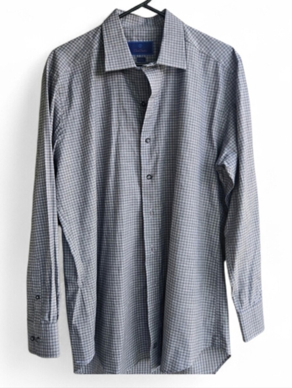 David Donahue Blue and Gray Micro-Check Mens Dress Shirt 16.5 32/33
